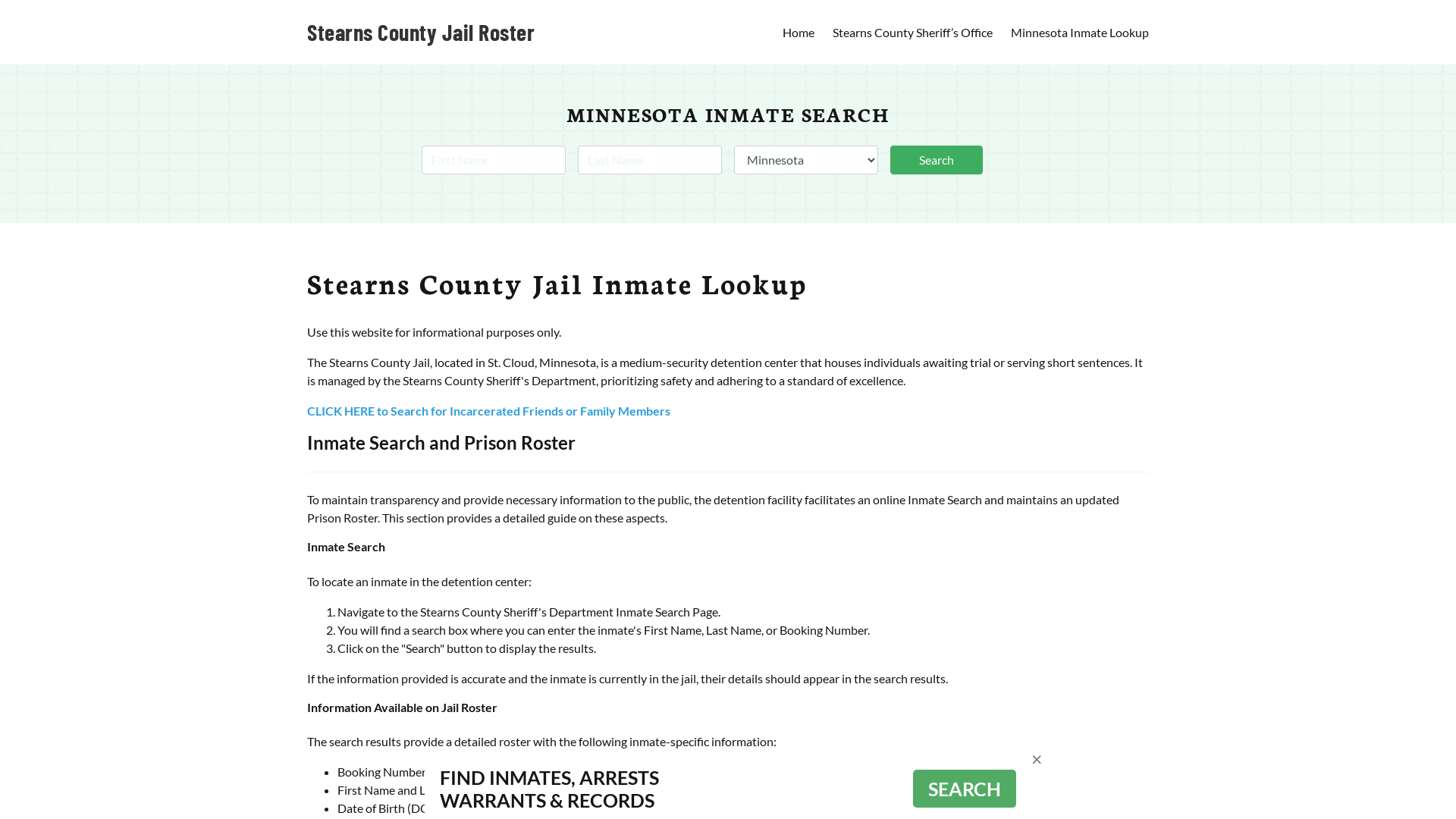 Stearns County Jail Roster Lookup, MN, Inmate Search