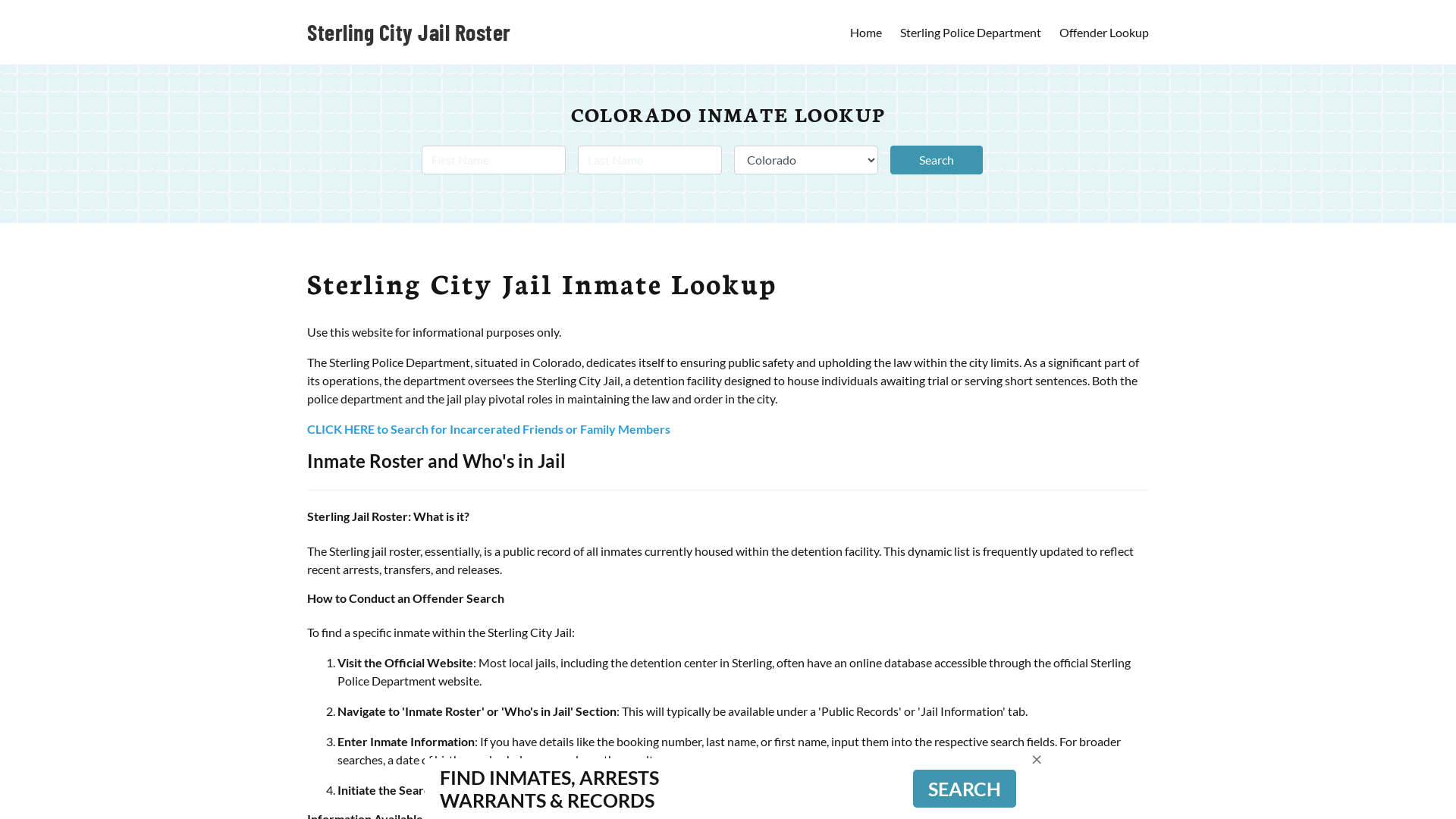 Sterling City Jail, CO Inmate Search, Jail Roster, Bookings