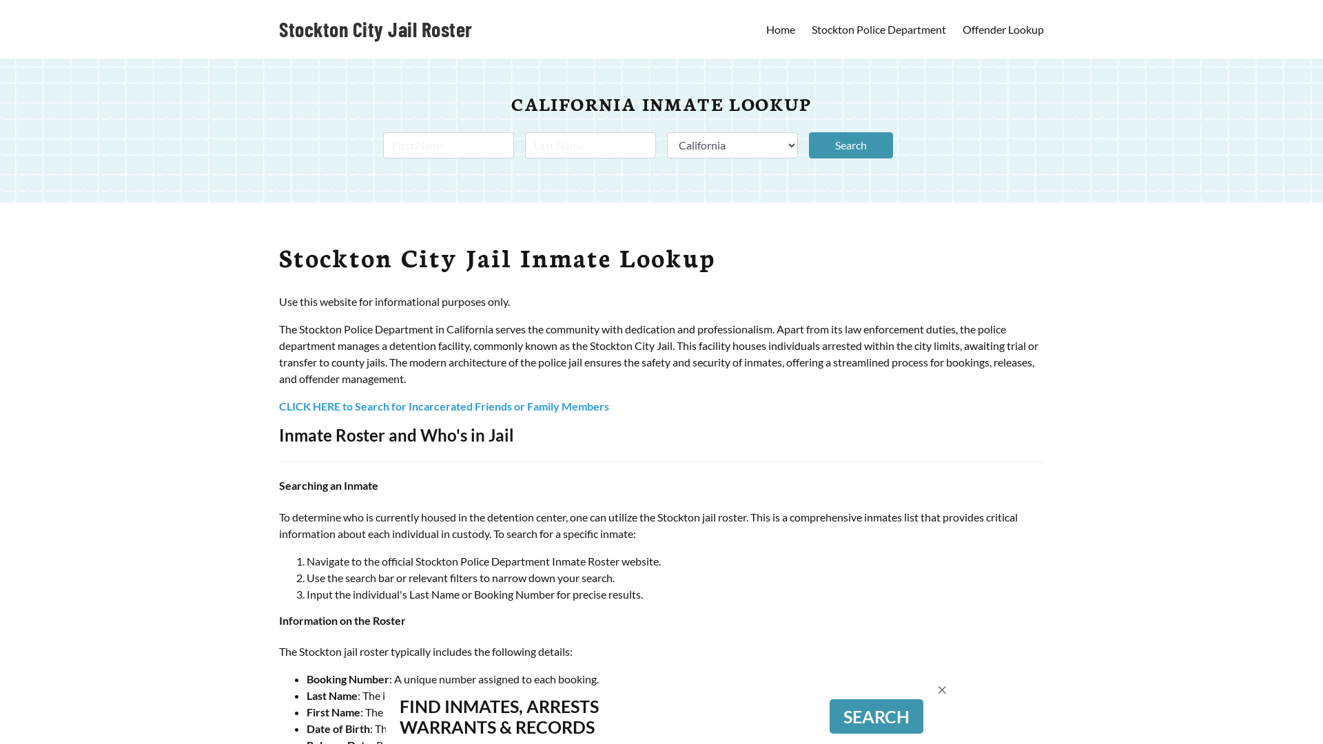 Stockton City Jail, CA Inmate Search, Jail Roster, Bookings