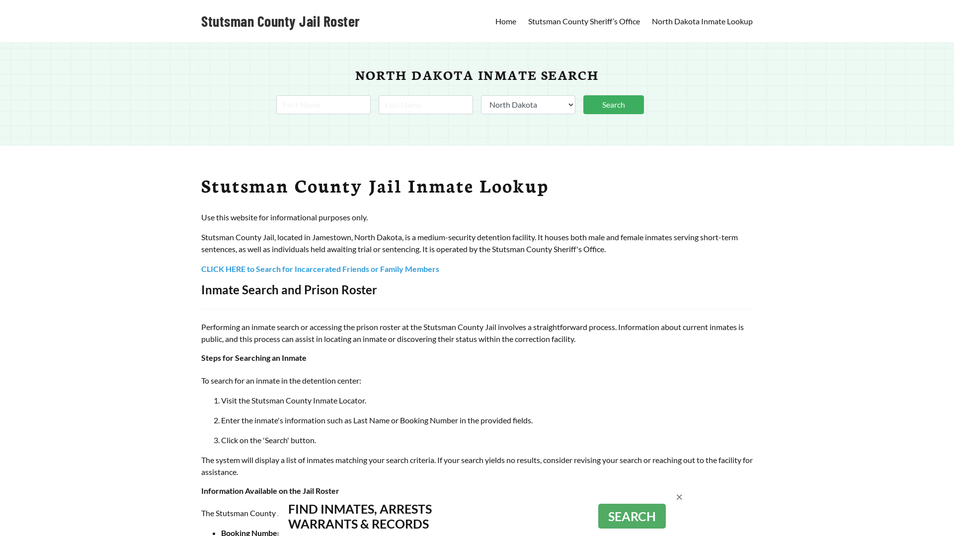 Stutsman County Jail Roster Lookup, ND, Inmate Search