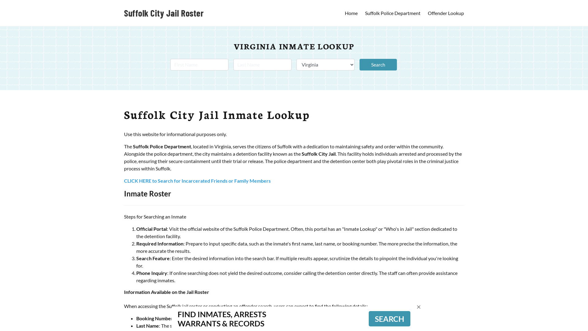 Suffolk City Jail, VA Inmate Search, Jail Roster, Bookings