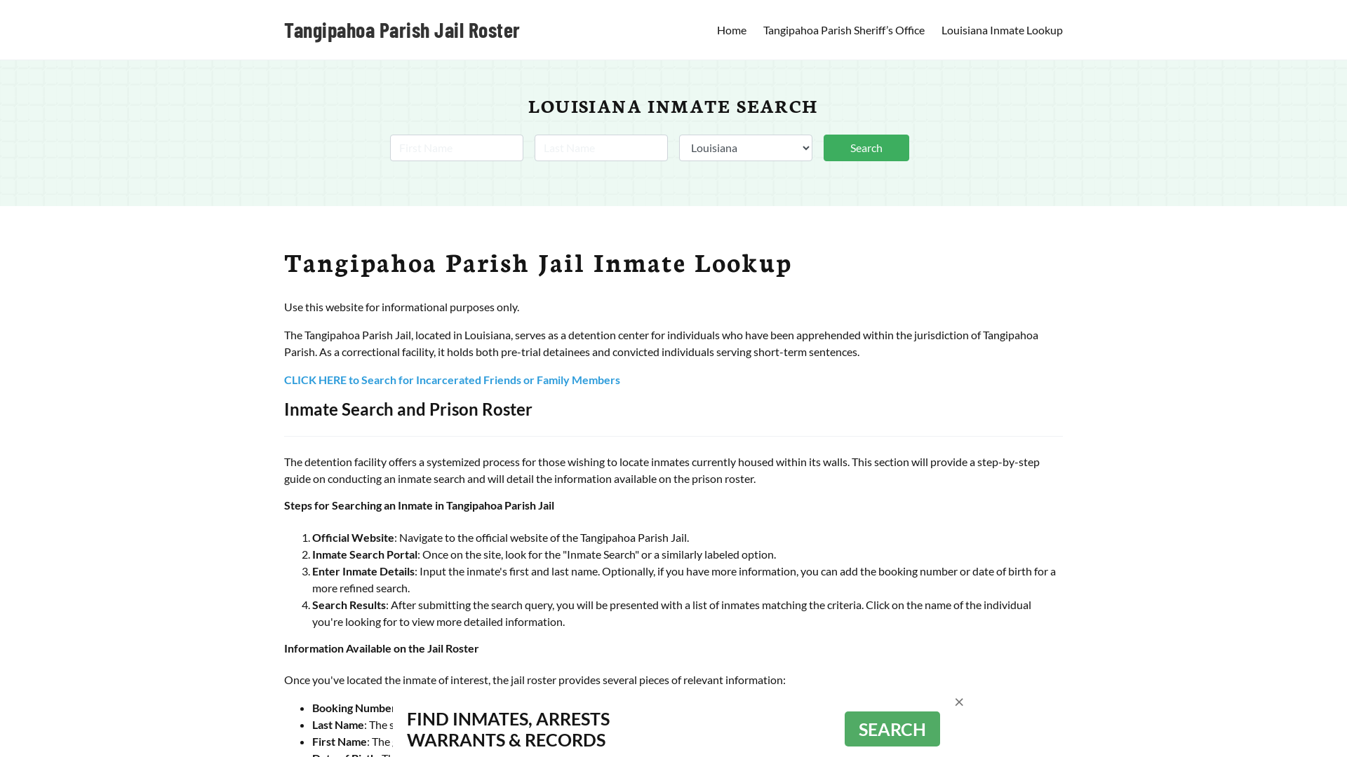 Tangipahoa Parish Jail Roster Lookup, LA, Inmate Search