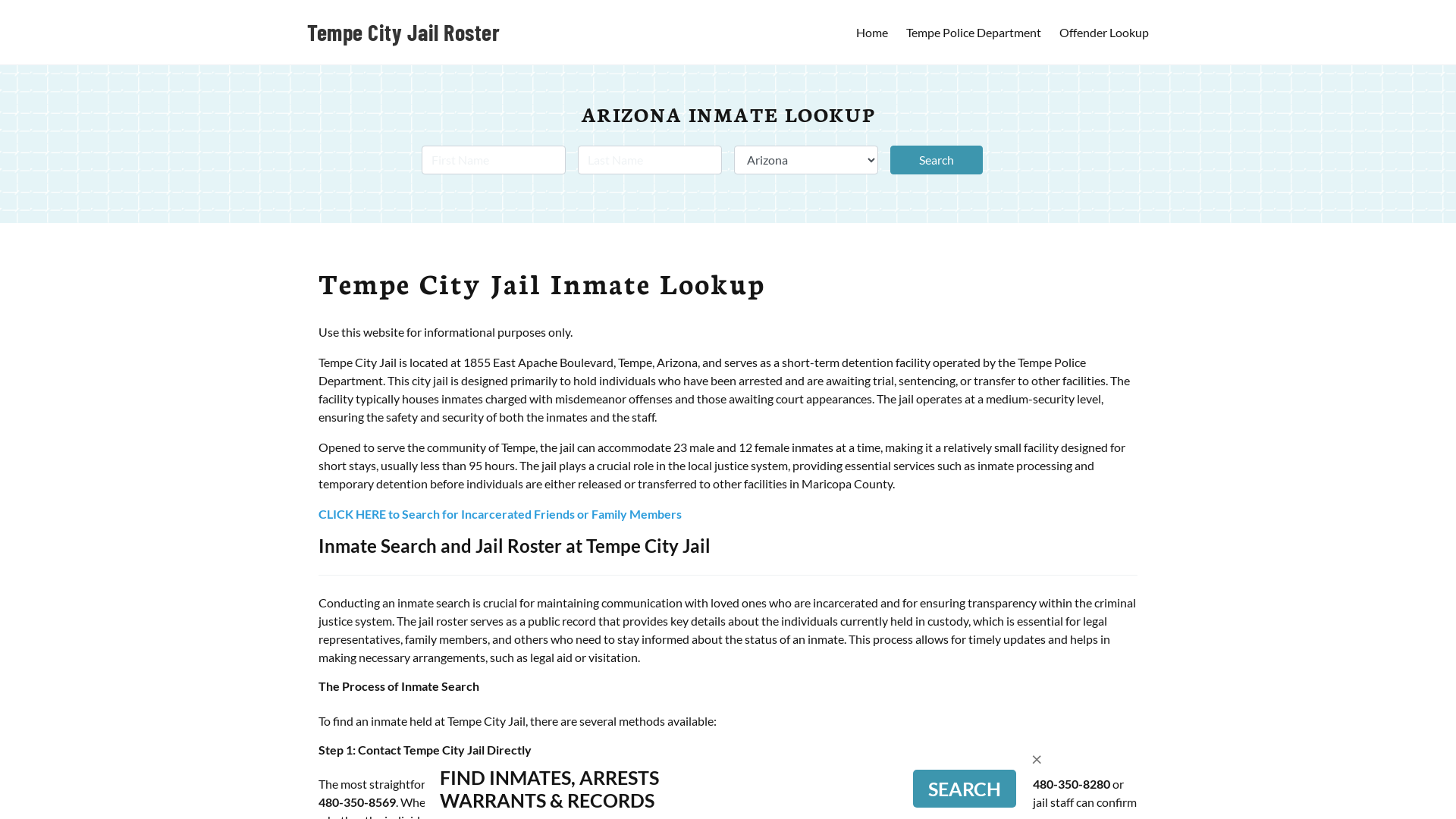 Tempe City Jail, AZ Inmate Search, Jail Roster, Bookings