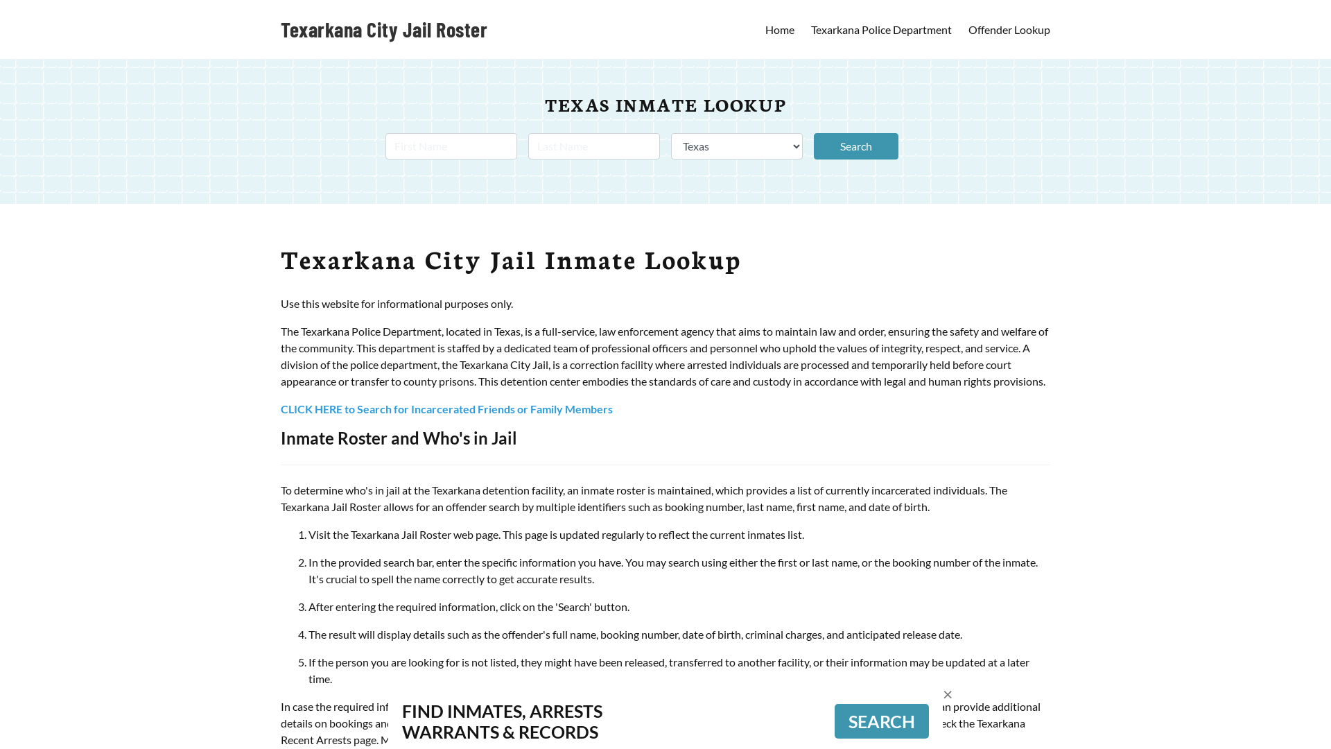 Texarkana City Jail, TX Inmate Search, Jail Roster, Bookings