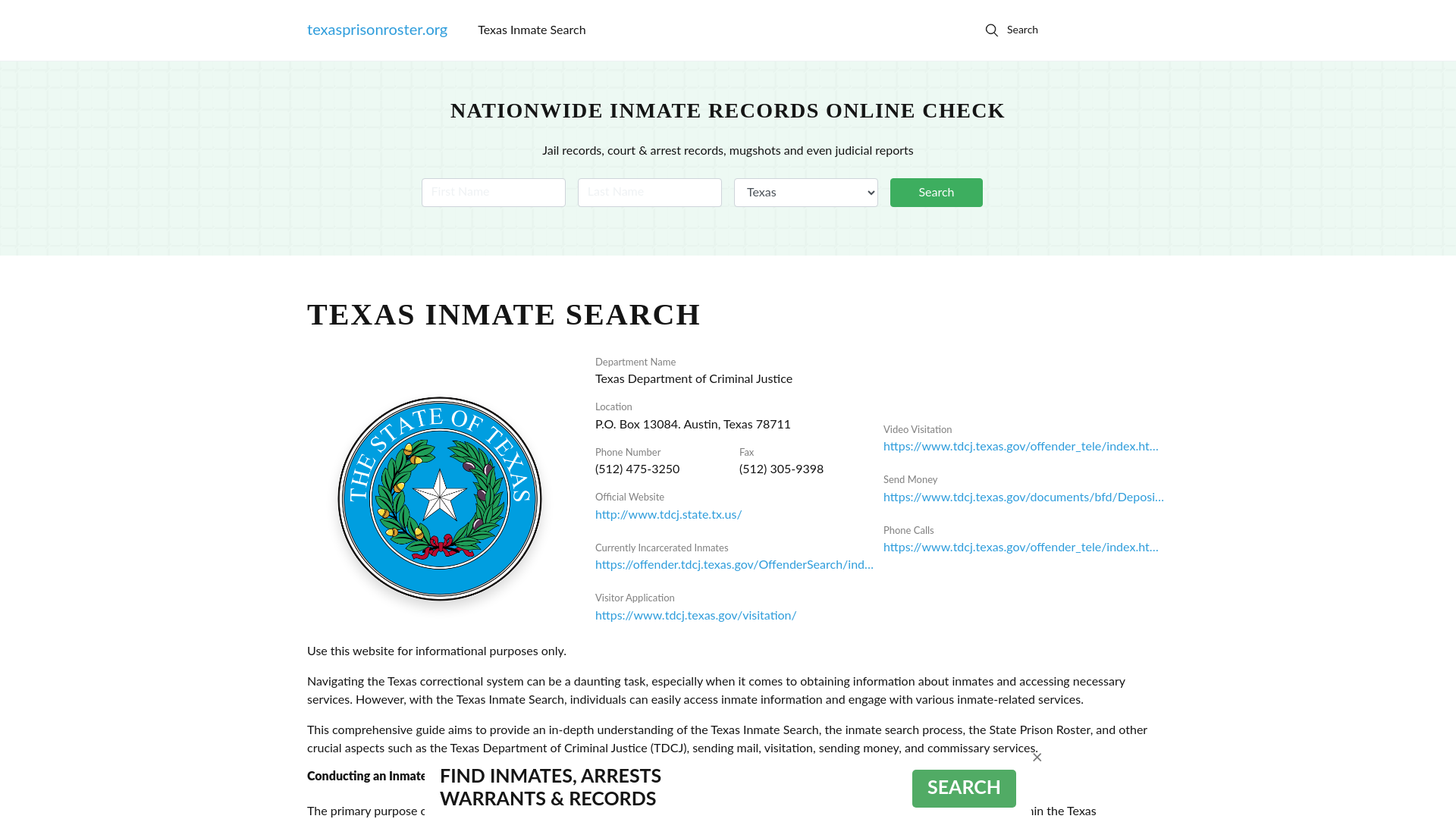 Texas Inmate Search - TX DOC Offenders Lookup