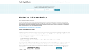 Visalia City Jail, CA Inmate Search, Jail Roster, Bookings