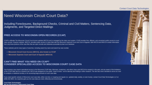 CCAP Data from Wisconsin Circuit Court, including foreclosures, background checks, criminal and civil matters, sentencing data, judgments, and targeted direct mail - prepared by Court Data Technologies LLC