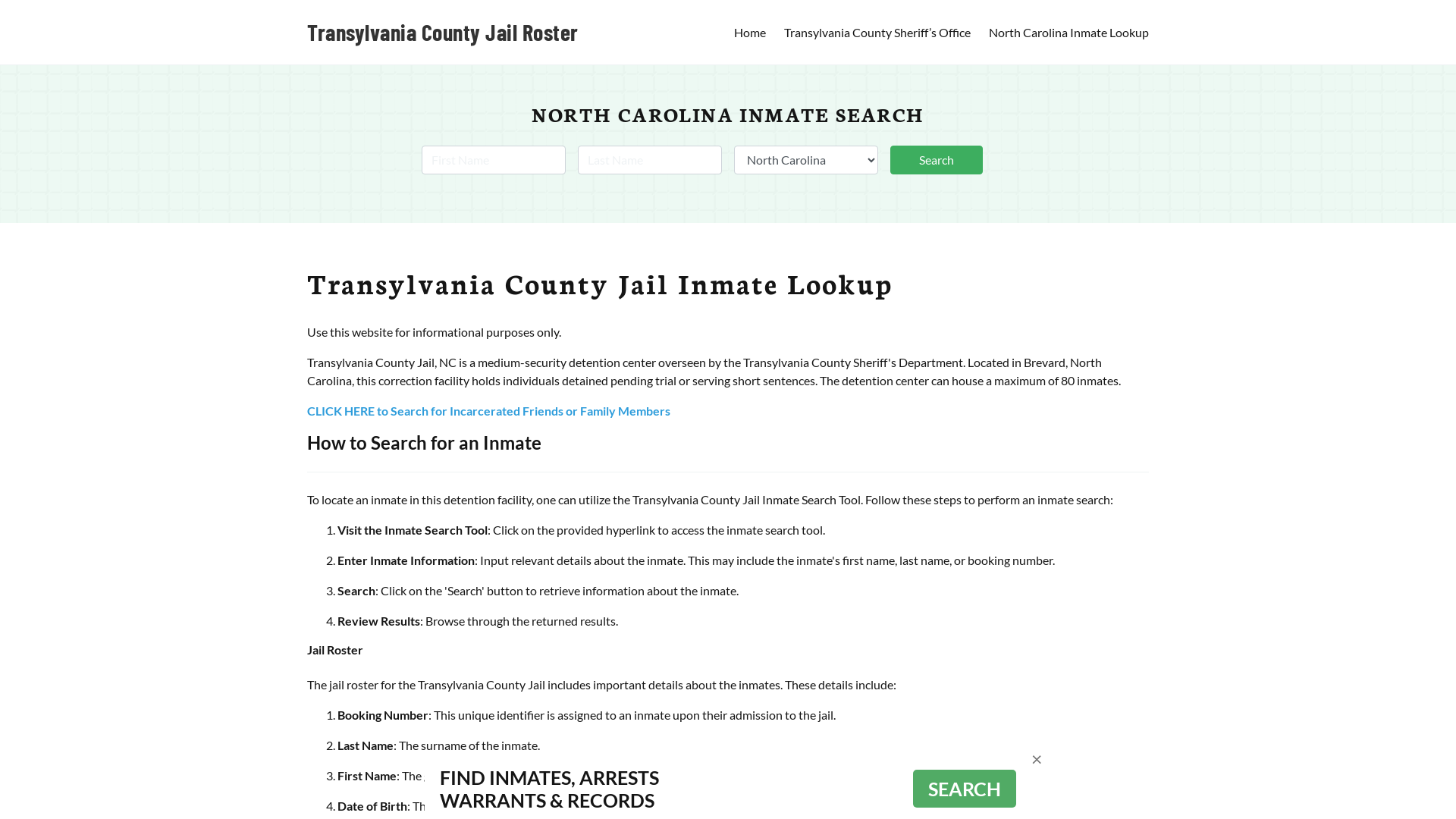 Transylvania County Jail Roster Lookup, NC, Inmate Search