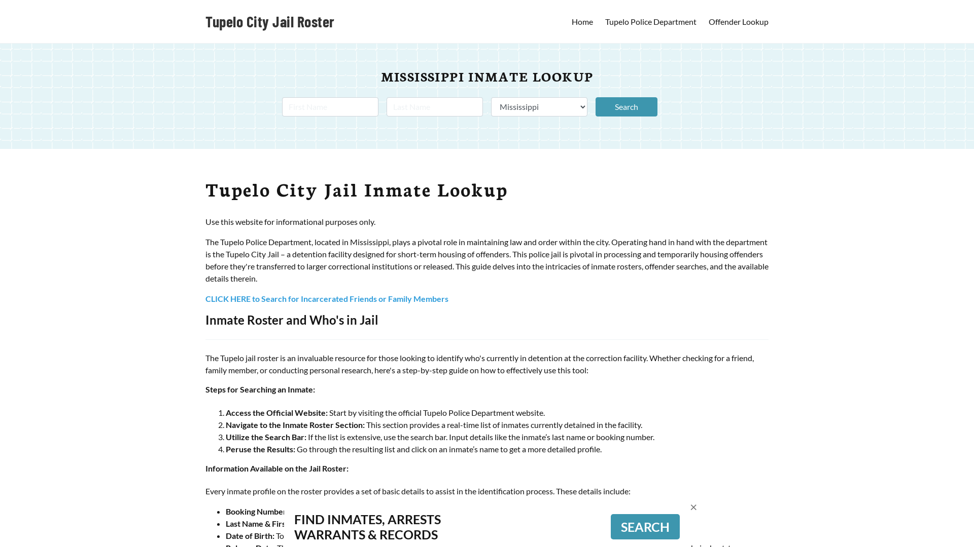 Tupelo City Jail, MS Inmate Search, Jail Roster, Bookings