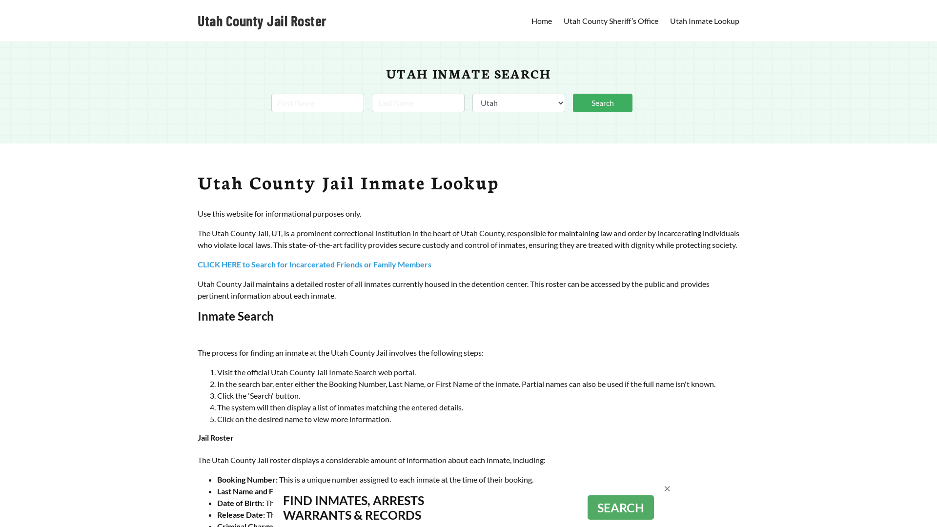 Utah County Jail Roster Lookup, UT, Inmate Search