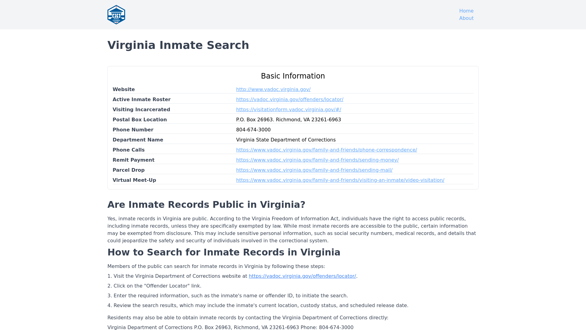 Virginia Inmate Search - VA DOC Inmate Locator