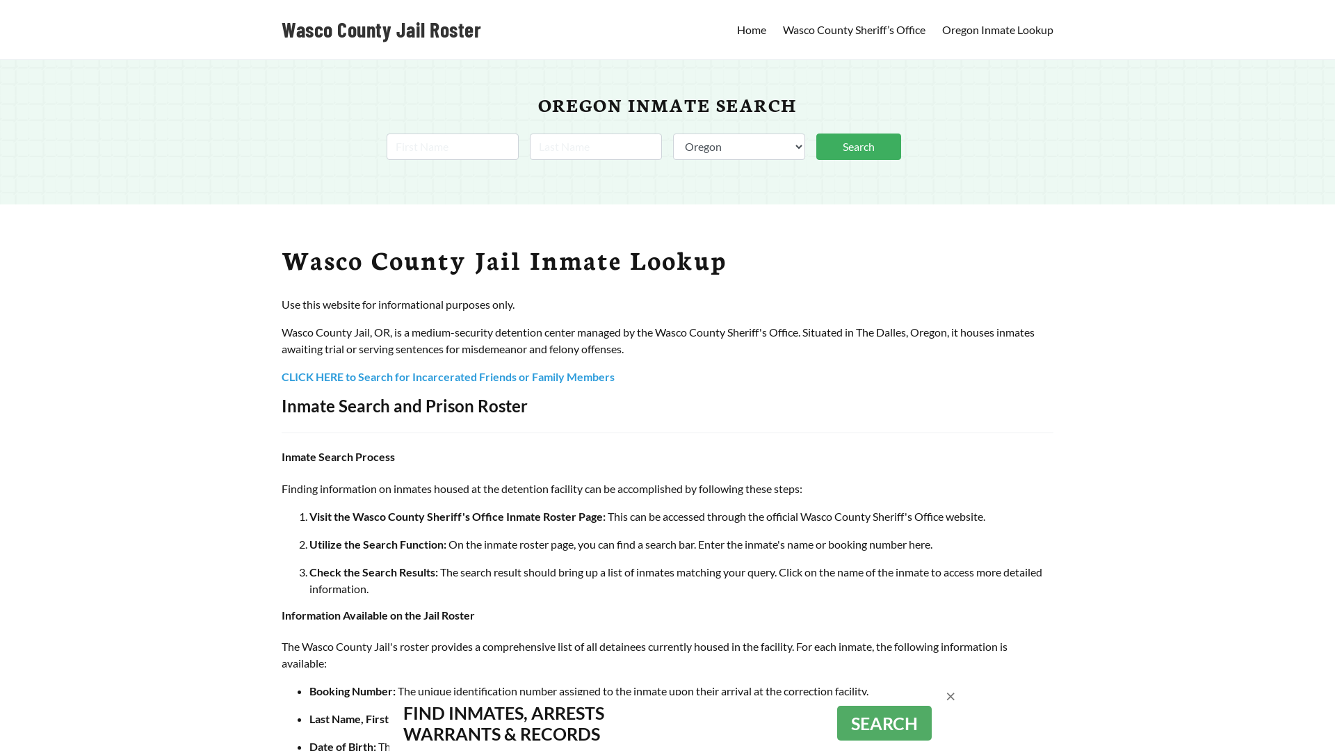 Wasco County Jail Roster Lookup, OR, Inmate Search