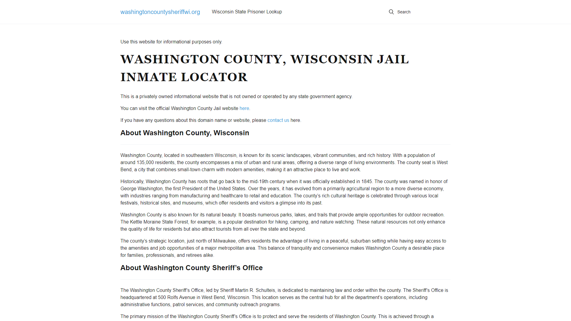 Washington County, Wisconsin Jail Inmate Locator