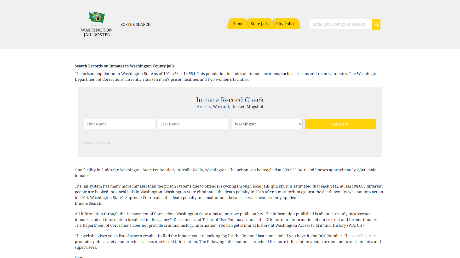 Jail Roster Search | Jail Records Information in Washington
