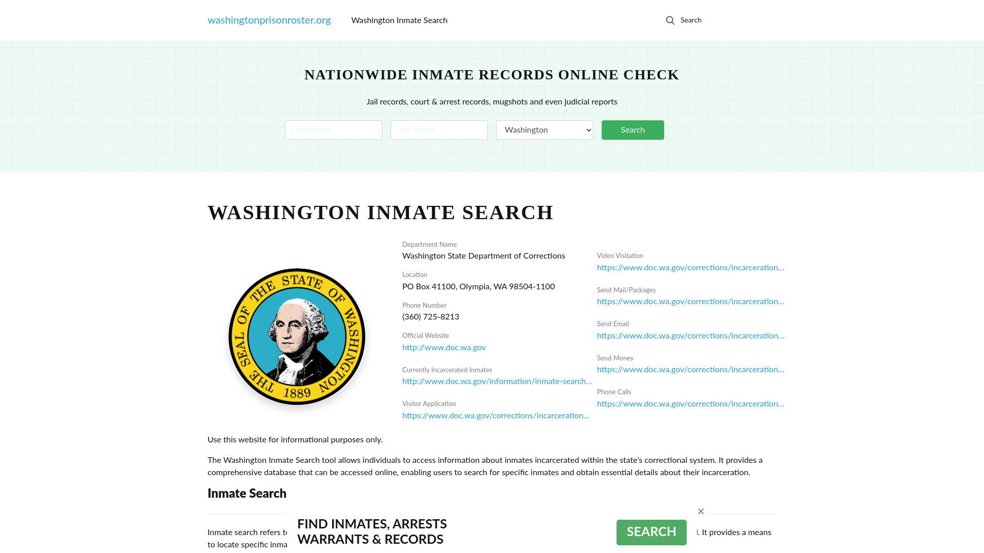 Washington Inmate Search - WA DOC Offenders Lookup