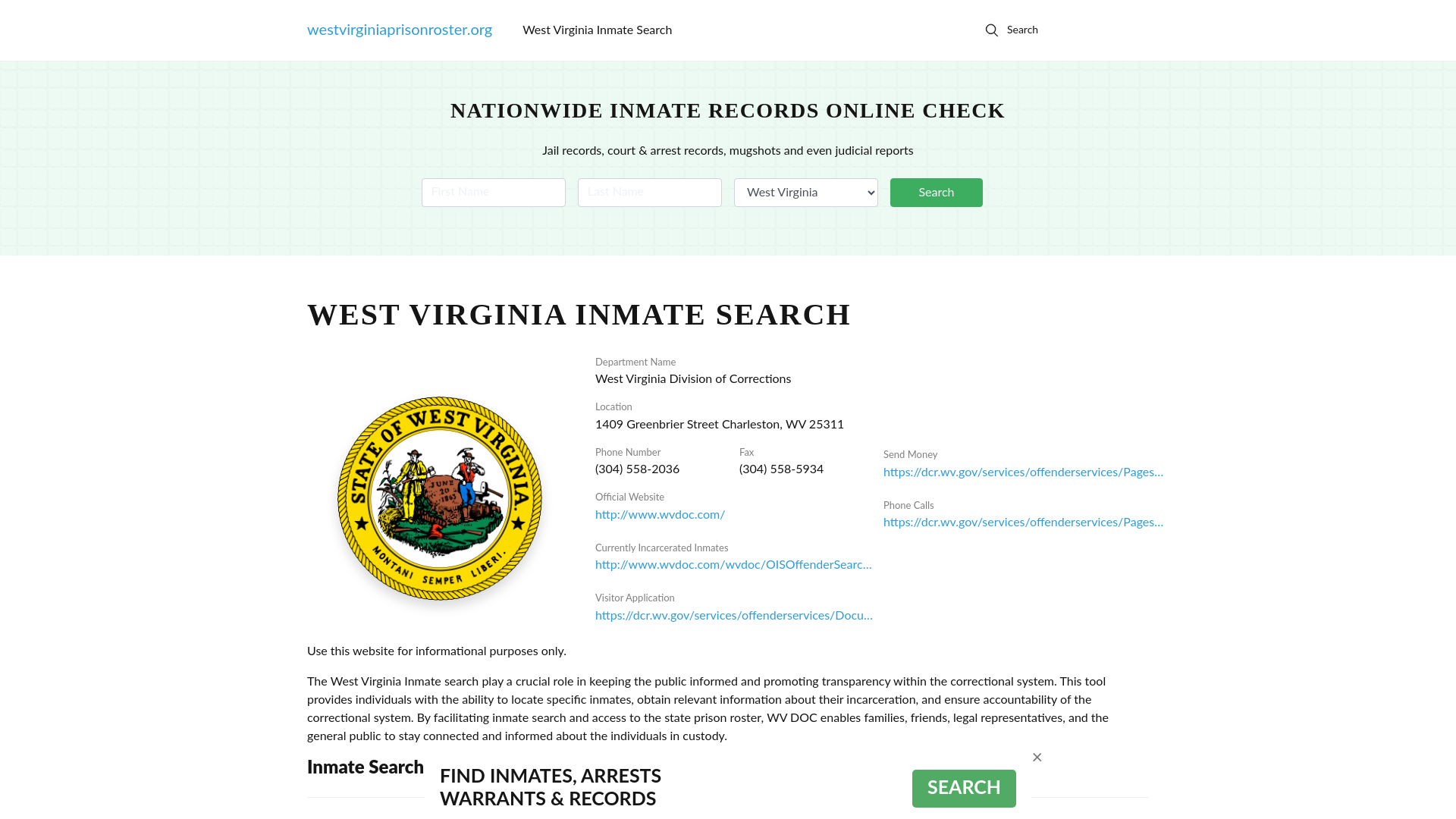 West Virginia Inmate Search - WV DOC Offenders Lookup