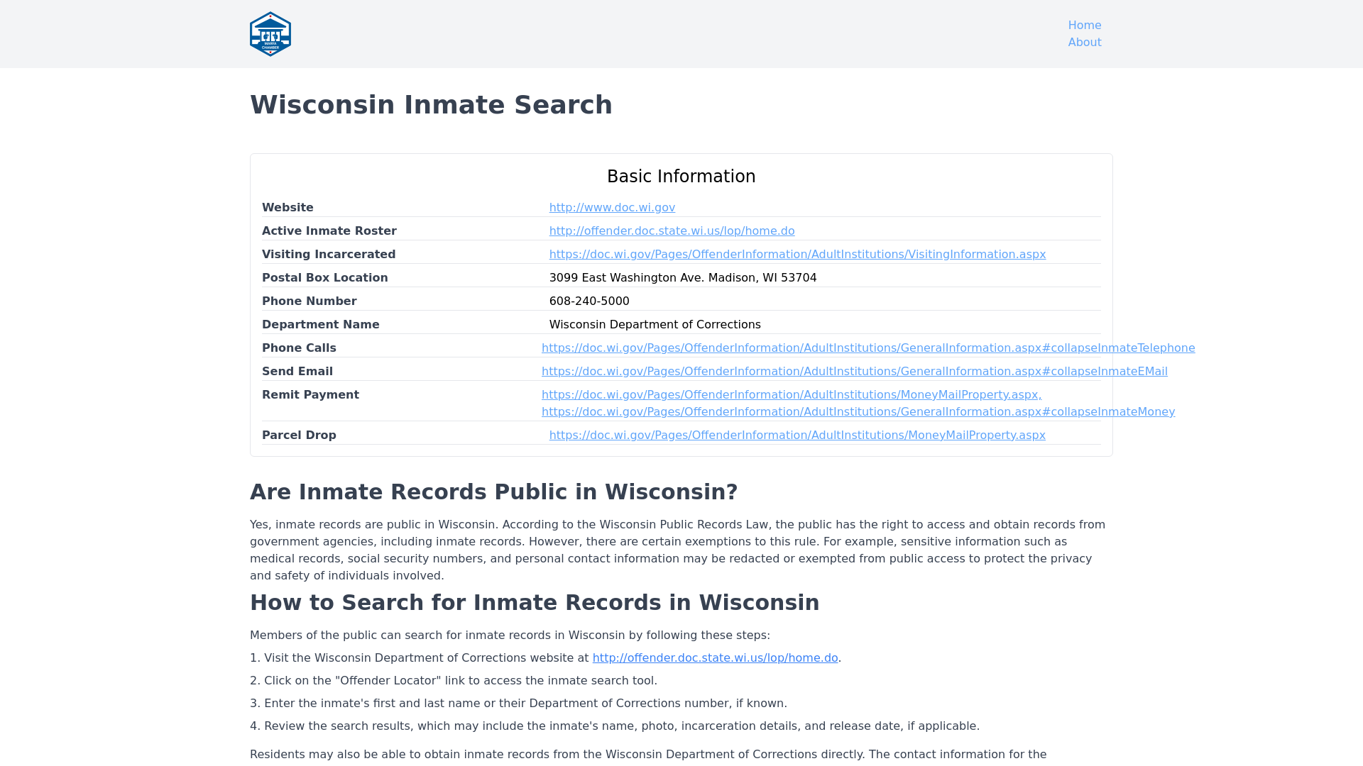 Wisconsin Inmate Search - WI DOC Inmate Locator