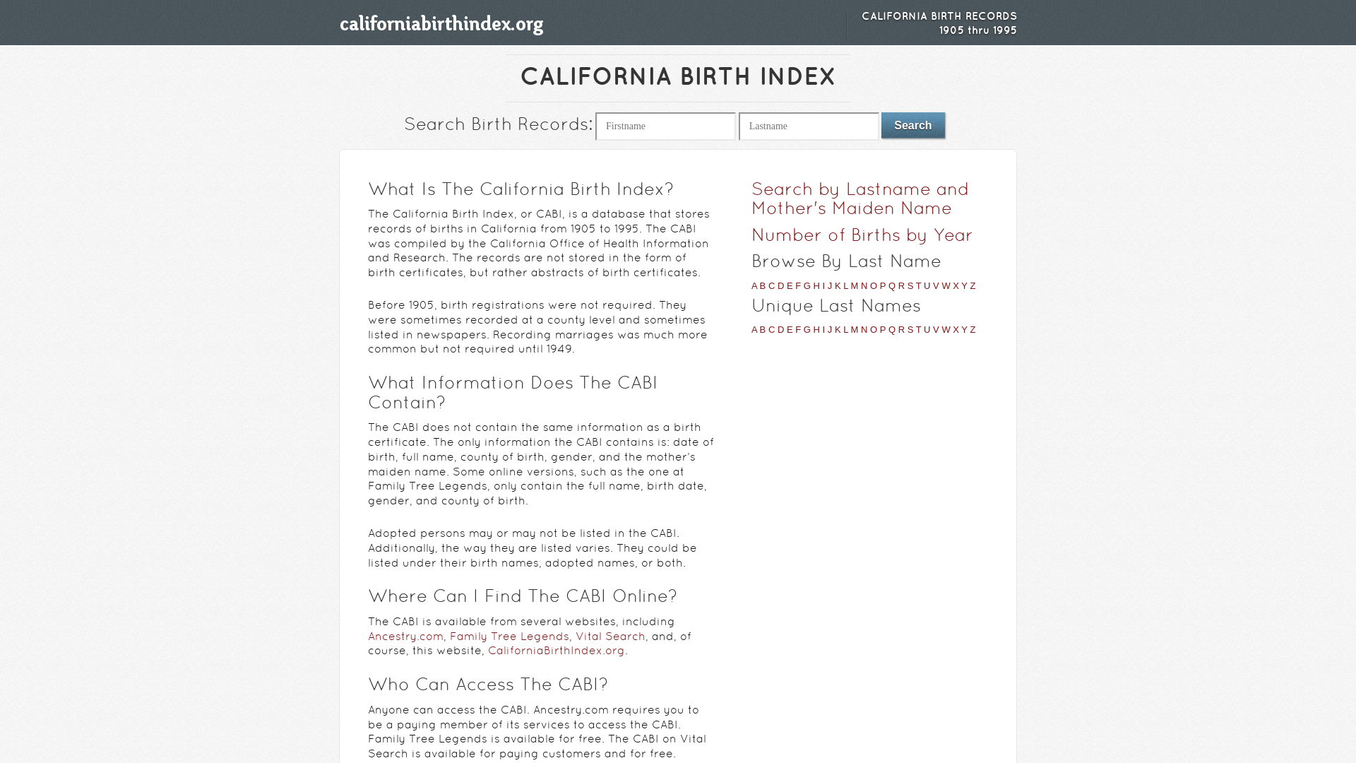 California Birth Index | CaliforniaBirthIndex.org