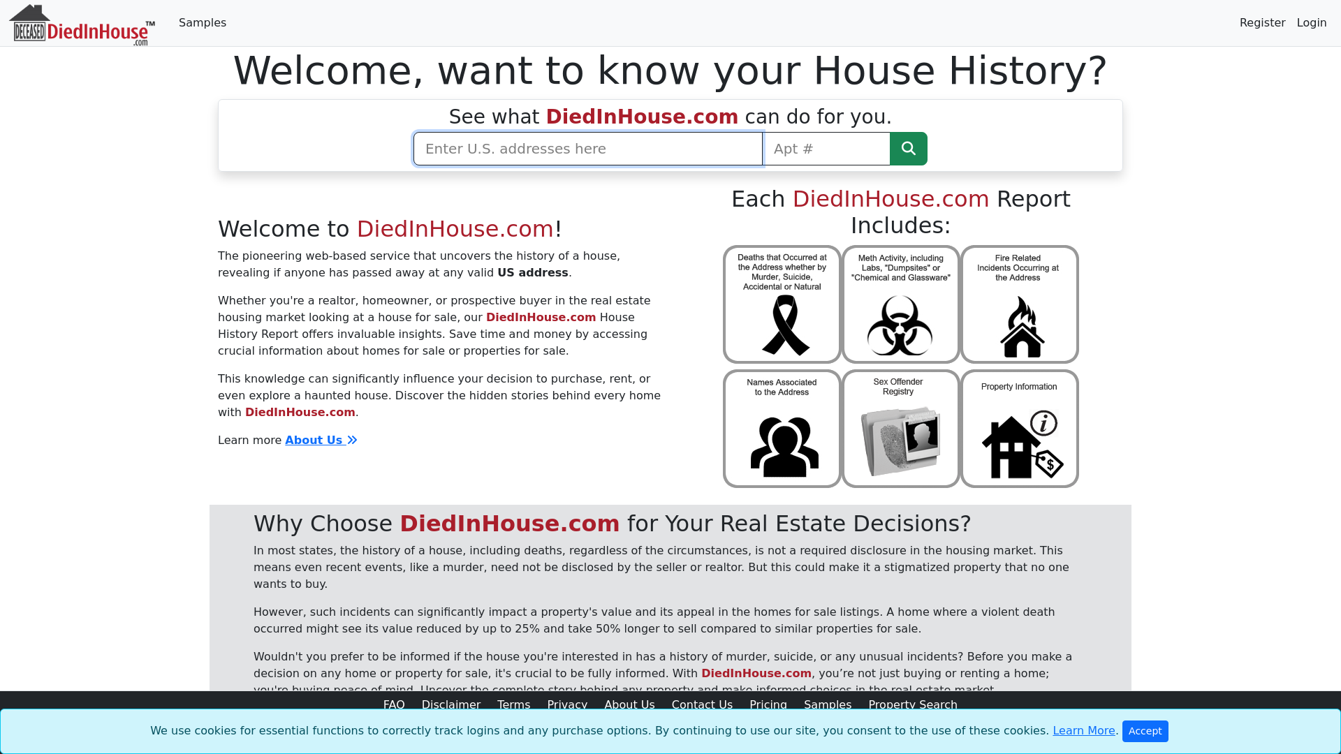 DiedinHouse.com™ Home Page for House History Reports