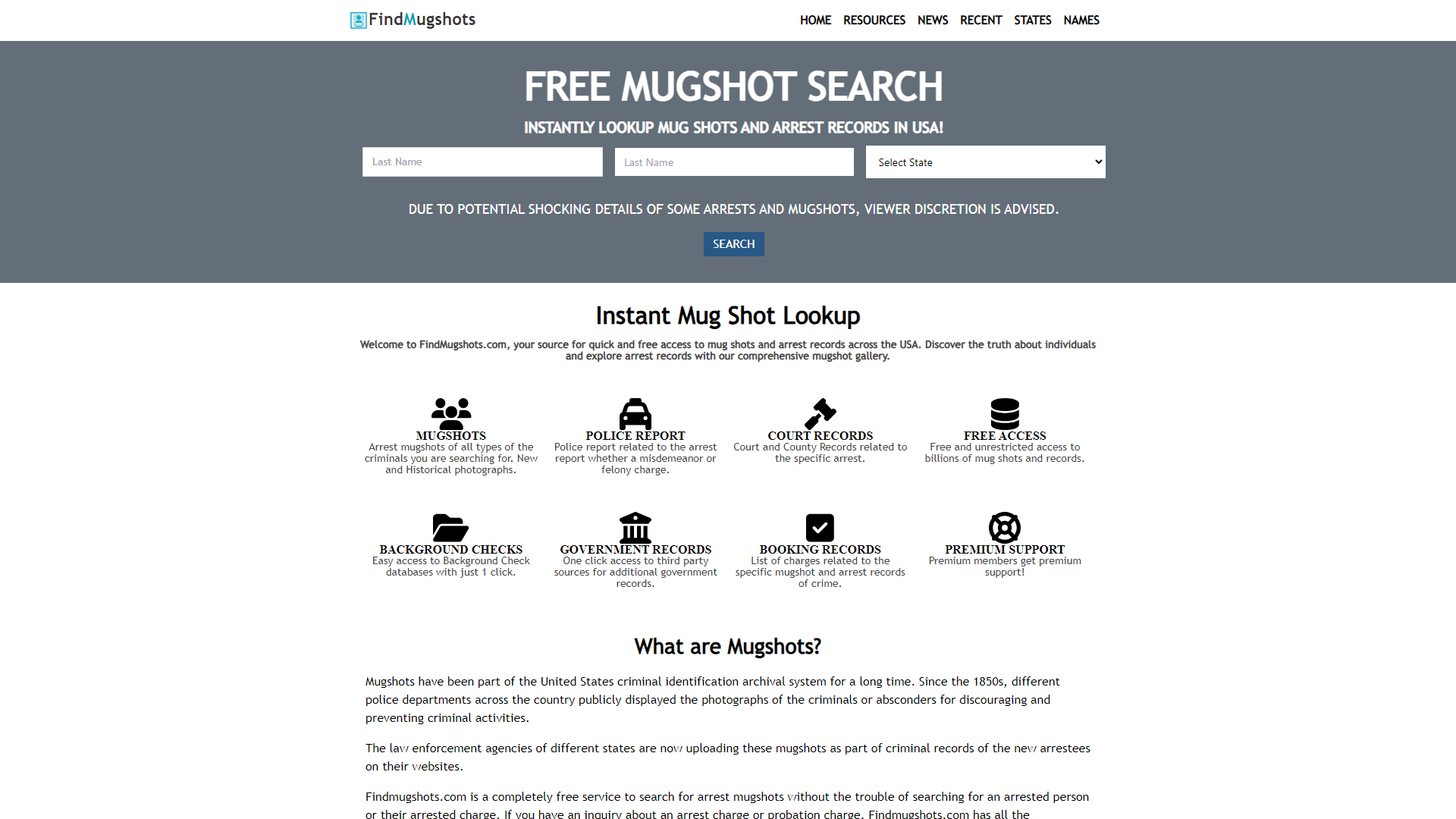 Free Mugshot Search Online | Find Mugshots - Instant Mug Shot Lookup