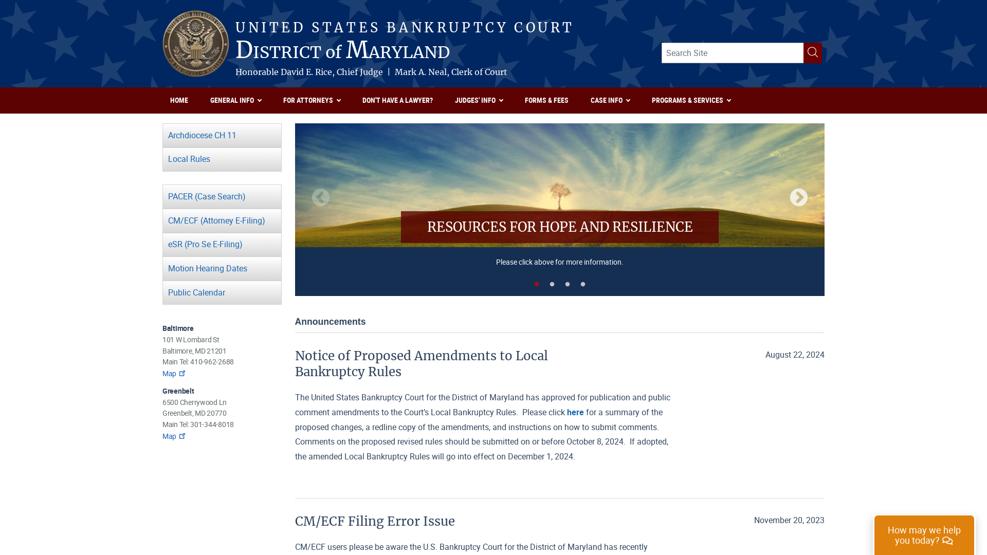 The United States Bankruptcy Court for the District of Maryland