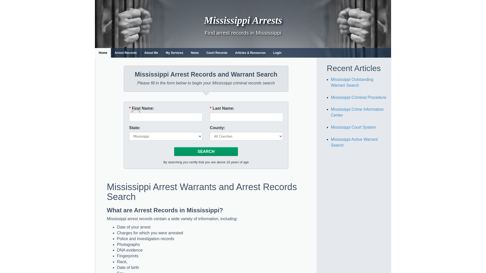 Mississippi Arrest Warrants and Arrest Records Search