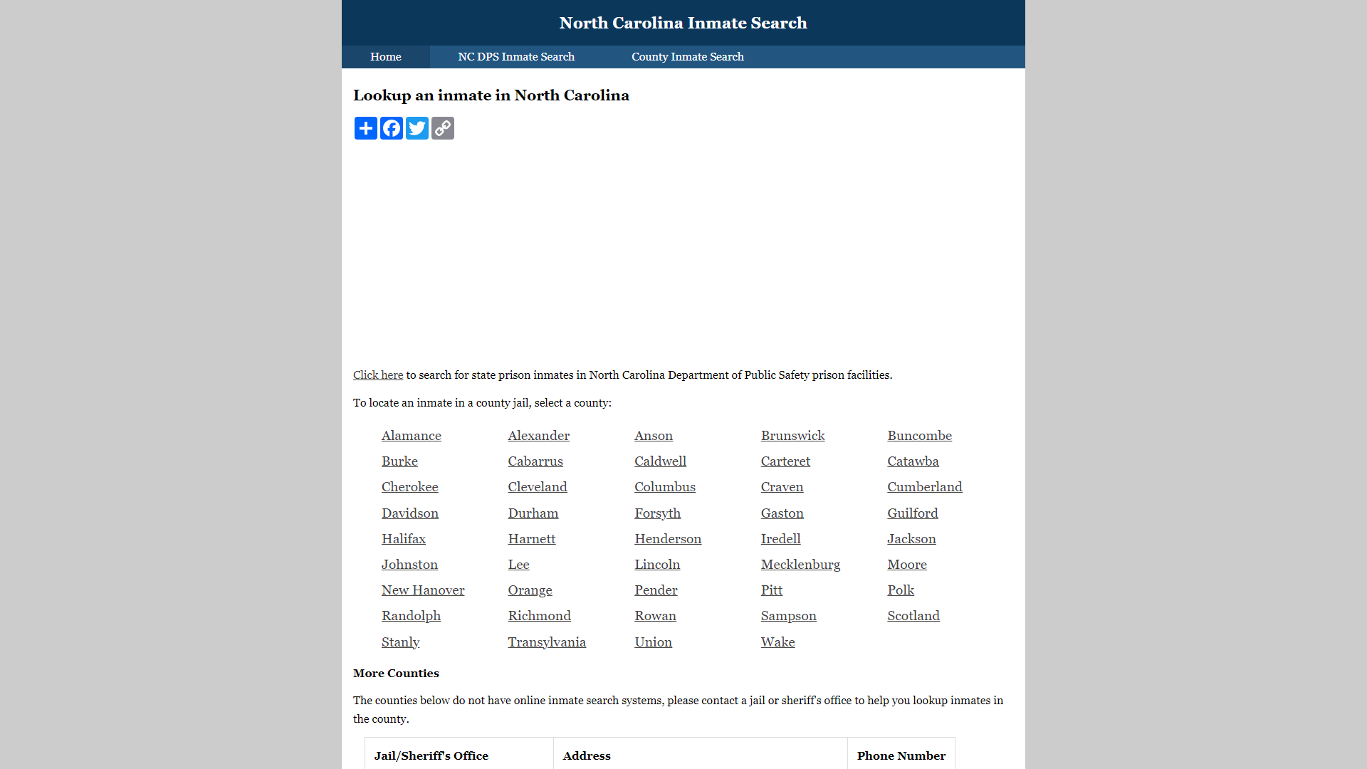 North Carolina Inmate Search