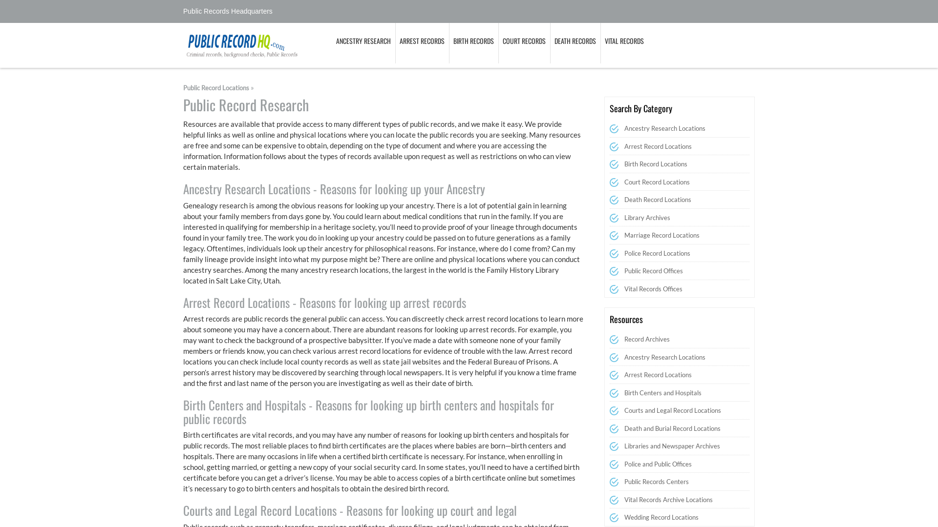 Public Records Research Locations - Public Record HQ