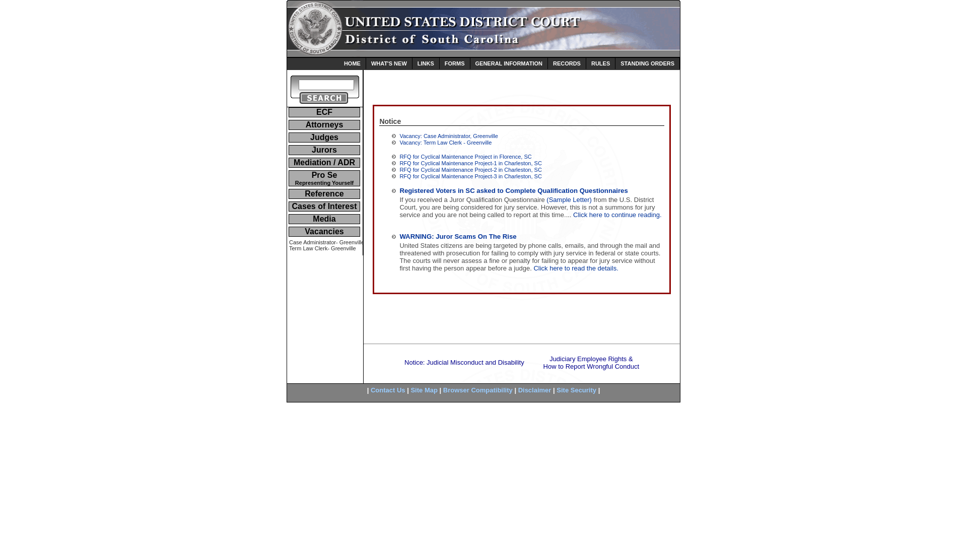 Official Website for the United States District Court for the  District of South Carolina