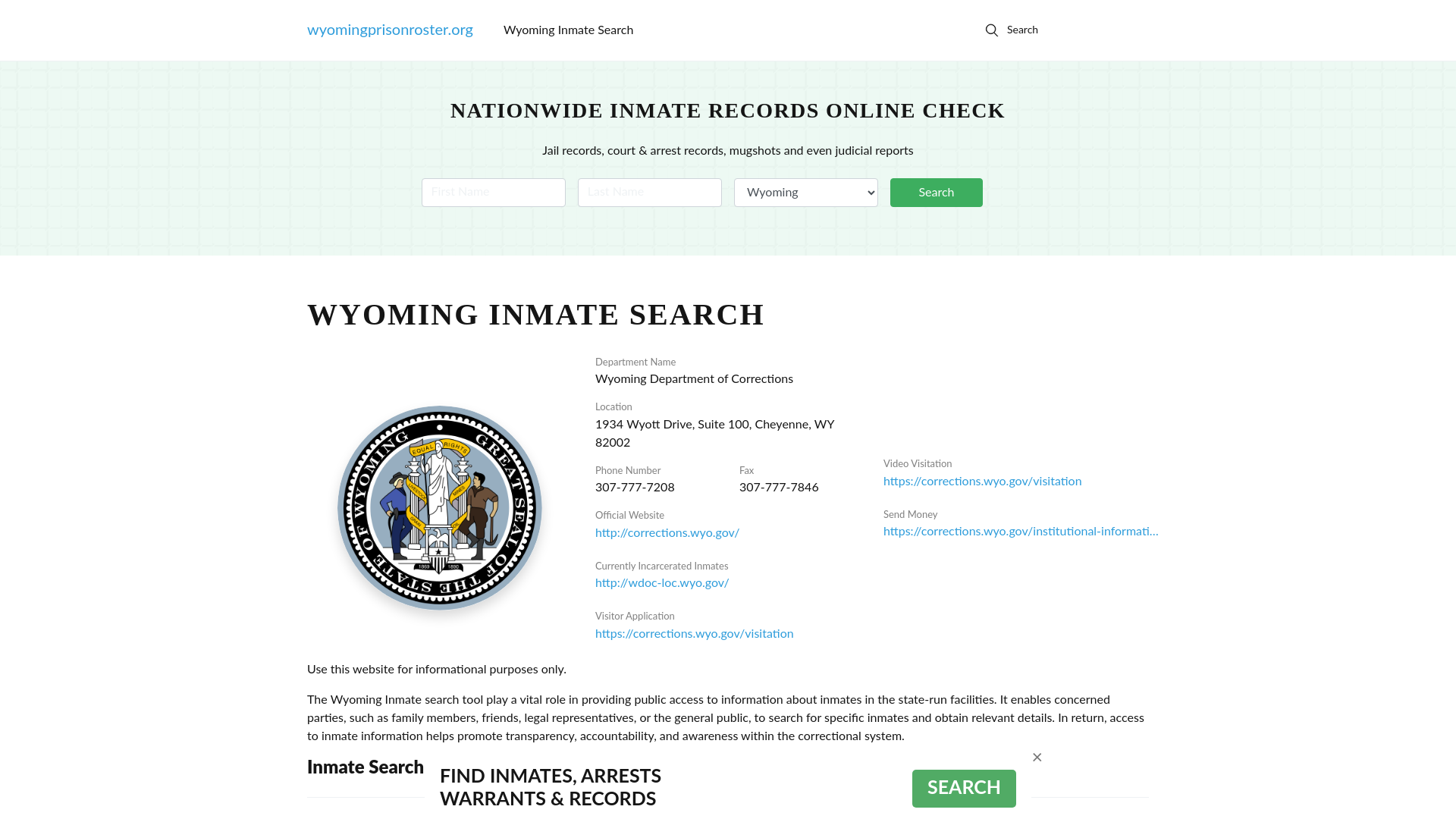 Wyoming Inmate Search - WY DOC Offenders Lookup